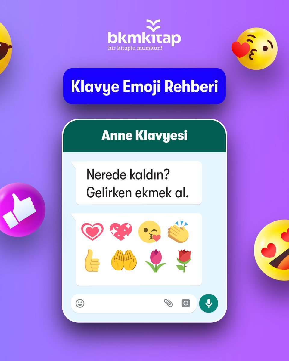 bkmkitap's tweet photo. Hepimizin klavyesi farklı konuşuyor. Mesajlaşırken en çok kullandığın emojiler, senin ruh halini ve tarzını yansıtıyor! 👀 https://t.co/ZqipjpSZ54