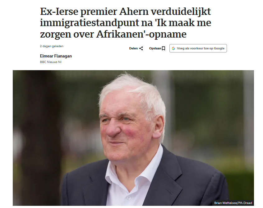 Miss_Royal73's tweet photo. De oud-Ierse premier #Ahern heeft begrip voor de Oekraïners die #Ierland binnenkomen. Velen van hun gaan ook terug. Maar degene waar hij zich zorgen over maakt, zo zegt hij, zijn de #Afrikanen. Hij maakt zich geen zorgen over déze generatie #moslims, wel over de volgende generatie die nu opgroeit.
In een interview met BBC, kwam hij, natuurlijk, op de meeste van zijn uitspraken terug en zei hij dat hij het immigratiebeleid steunt, dat het allemaal alleen wat sneller zou kunnen. 🤡