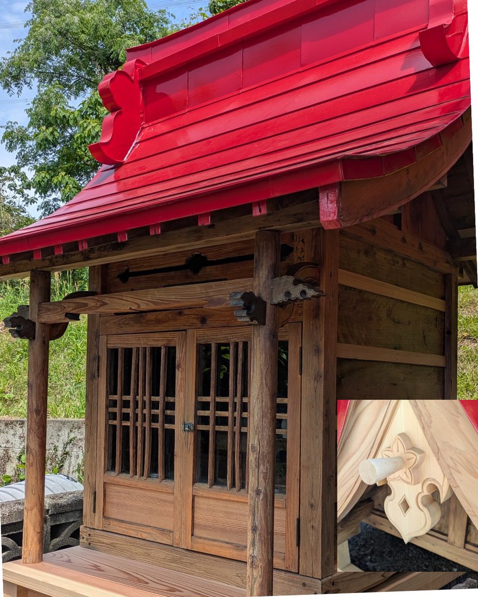 mmizuy's tweet photo. 玉丸稲荷神社の祠を修復してくださいました。
ありがとうございます。
#木匠 井元建築　さま https://t.co/wB7qpwPZeN