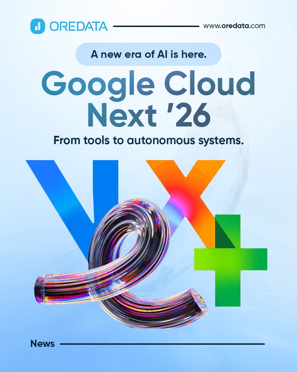 OREDATA's tweet photo. From copilots to autonomous systems. 🚀
At #GoogleCloudNext '26, Google Cloud unveiled the next phase of enterprise AI — where intelligent agents can reason, act, and execute complex workflows at scale.

#Oredata #GoogleCloudNext #GeminiEnterprise #AgenticAI #CloudComputin https://t.co/YtRe2Nn9yC