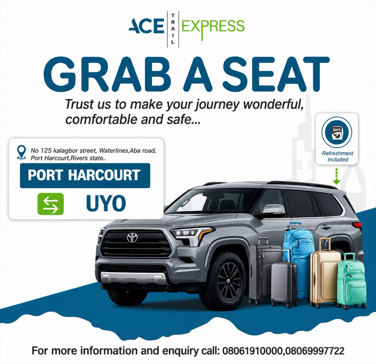 AcetrailExpres's tweet photo. Enjoy seamless travel from port Harcourt to Uyo.relax and enjoy your journey....

#travelwithus #travelnigeria https://t.co/f5UeRq4c4d
