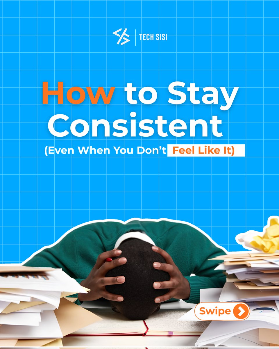 tech_sisi's tweet photo. Consistency is not about feeling motivated every day.

Some days, you won’t feel like studying, some days, you’ll feel tired or distracted, but growth happens when you keep showing up anyway.

Swipe through for simple ways to stay consistent without stressing yourself. https://t.co/Nh3SkUuU1n