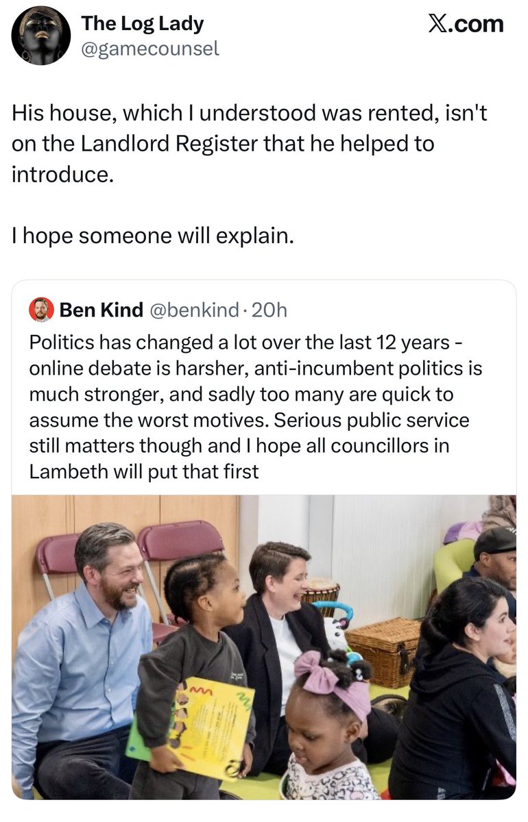 benkind's tweet photo. Case in point. No one asked me for the facts. No one checked. Just a false claim as if it must be true. For the record I do not rent a house for myself or own rental property as a landlord. My register of interests was up to date. This kind of bad-faith stuff makes politics worse https://t.co/RykXKX0hIi