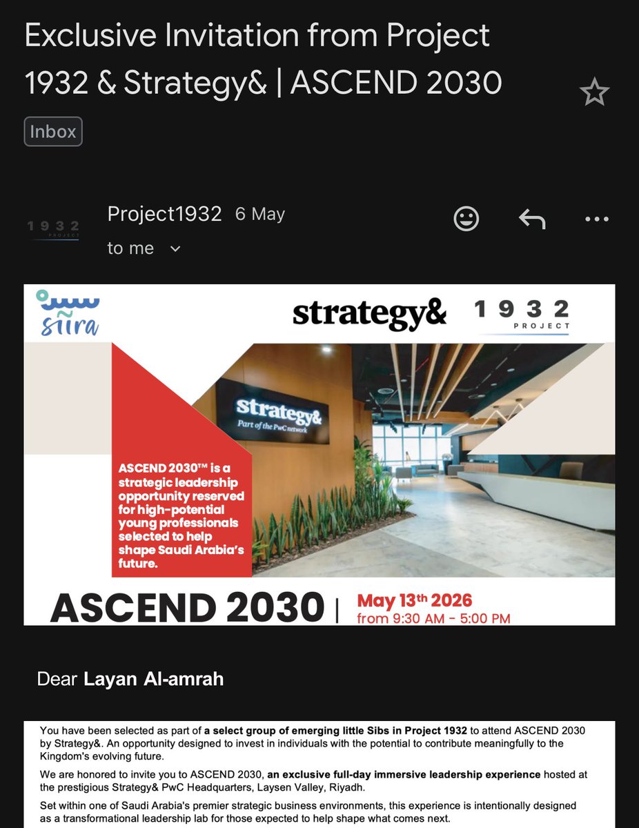 Alamrah_design's tweet photo. تشرفت بدعوه للمشاركة في ASCEND 2030، أول ورشة عمل حضوريه لفريق مشروع 1932 @Project1932 بالتعاون مع Strategy&amp; Middle East

كانت تجربة ملهمة ومختلفة، مليئة بالنقاشات عن القيادة، النمو الشخصي، وصناعة الأثر، والأجمل التعرف على أشخاص طموحين يشاركون نفس الشغف تجاه المستقبل والتغيير. https://t.co/qJRvoCdqGs