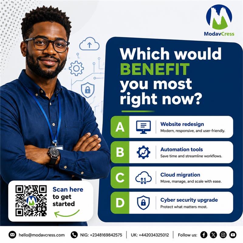 ModavCress's tweet photo. Your business doesn’t need more stress it needs smarter solutions.
From website upgrades to automation and cybersecurity, the right tech changes everything.
So which one would help your business most right now? 

#BusinessGrowth #WebDesign #Automation #CyberSecurity #TechSolution https://t.co/1NxNkOpPbL