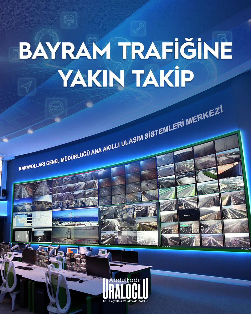 a_uraloglu's tweet photo. 🚗 Kurban Bayramı tatili süresince Akıllı Ulaşım Sistemleri Merkezimizde bayram trafiğini anlık olarak takip edeceğiz.

🟠 Turuncu Ekiplerimiz 7/24 esasına göre sahada olmaya devam edecek, yol yapım, bakım ve onarım çalışması yürütülen kesimlerde zorunlu olmadıkça çalışmalara ara vereceğiz.

🌙 Bayramın mutluluğunu yollara taşıyor, güvenli, huzurlu ve konforlu bir yolculuk için tüm hazırlıklarımızı titizlikle sürdürüyoruz.

#TürkiyeHızlanıyor 🇹🇷