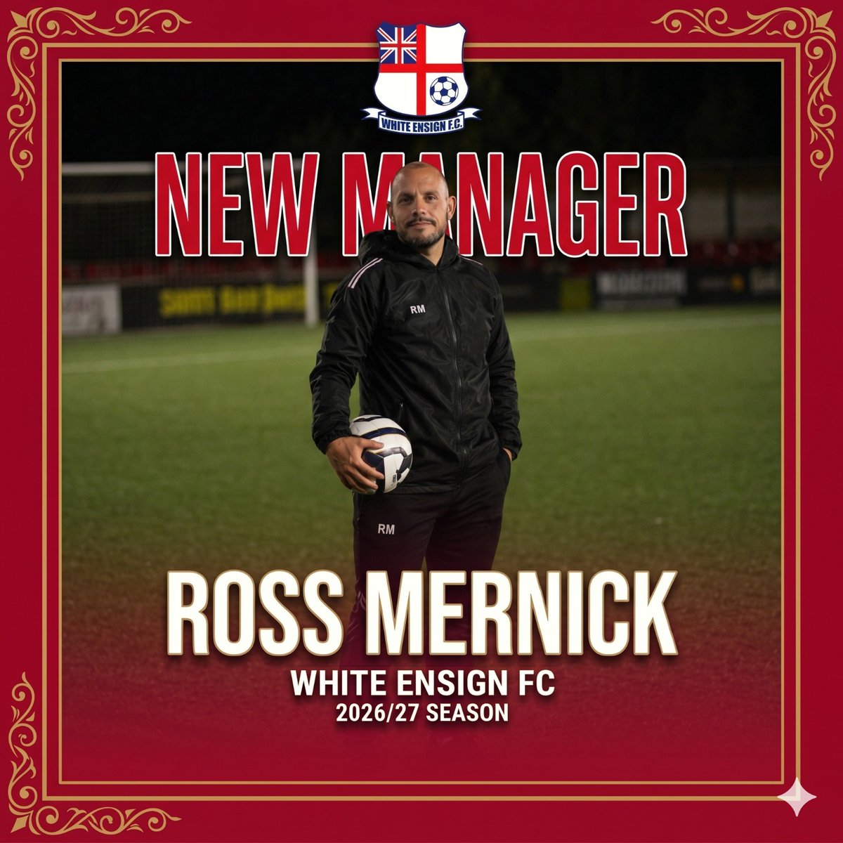 EnsignOfficial's tweet photo. White Ensign is pleased to announce Ross Mernick as first team Manager.

Ross has a wealth of experience in football and we are excited on this new chapter. 

His backroom staff will be announced in the coming days. 

Welcome to Ensign @Mernski14 
#uptheensign 🔴⚽ https://t.co/HYxMtThaYg