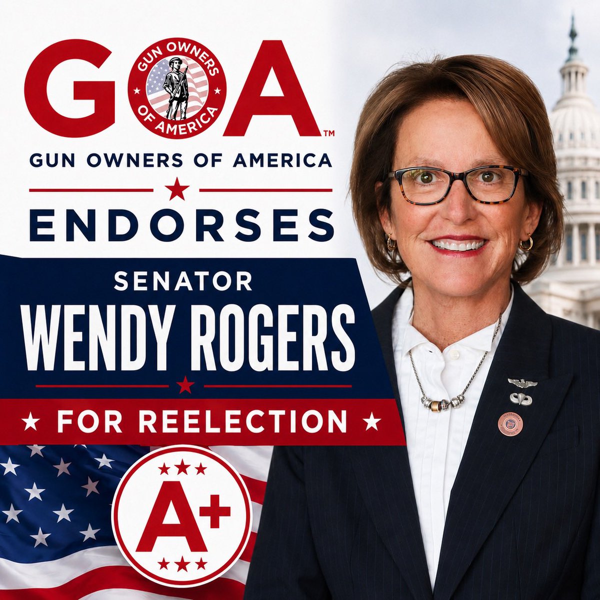 CynLaddSWD's tweet photo. As the Arizona State Director for GOA, I am proud to once again endorse Senator Wendy Rogers for Arizona Legislative District 7. Senator Rogers has demonstrated an unwavering commitment to defending the Second Amendment &amp; protecting the rights of AZ’s law-abiding gun owners. https://t.co/hvYhmKjdfa