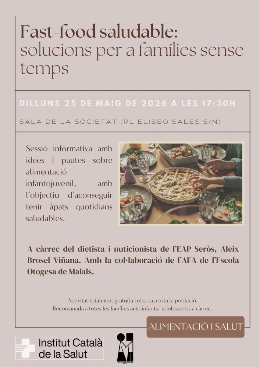 ajmaials's tweet photo. El dilluns 25, sessió informativa sobre alimentació saludable! 🍅🥞🍜🥝

📍 Sala de la Societat
⏰ 17.30 h

#Maials https://t.co/JsXfPCNEPH