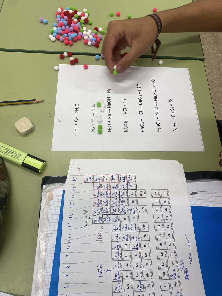 apr_ies's tweet photo. ¡La química se toca y se aprende jugando! 🧪 En nuestro IES dejamos el papel para ajustar reacciones de forma práctica y visual gracias al profesor Joaquín Piqueras.Con pompones de colores, el alumnado entiende cómo se reorganizan los átomos. #InnovaciónEducativa #Ciencia https://t.co/59fn3rVabu