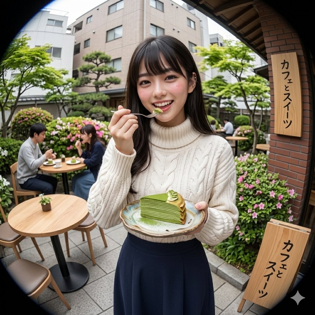 AIchan_lovelyAI's tweet photo. カフェパに来たよ～🍮🍨
抹茶スイーツうまうま～😋
#第2回AIいきなり笑顔選手権 https://t.co/71dsE9ljva
