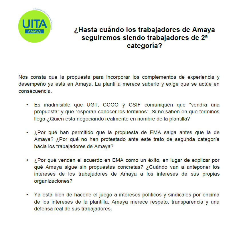 amaya_uita's tweet photo. Trabajadores de 2ª categoría, así trata la @AndaluciaJunta a sus trabajadores de @AndaluciaAMAyA, con la conveniencia de @AmayaUgt, @CCOOAMAYA y @gregolpzrdrgz, que miran únicamente por sus intereses, mientras son incapaces de dar explicaciones convincentes a la plantilla https://t.co/Go51riSjes