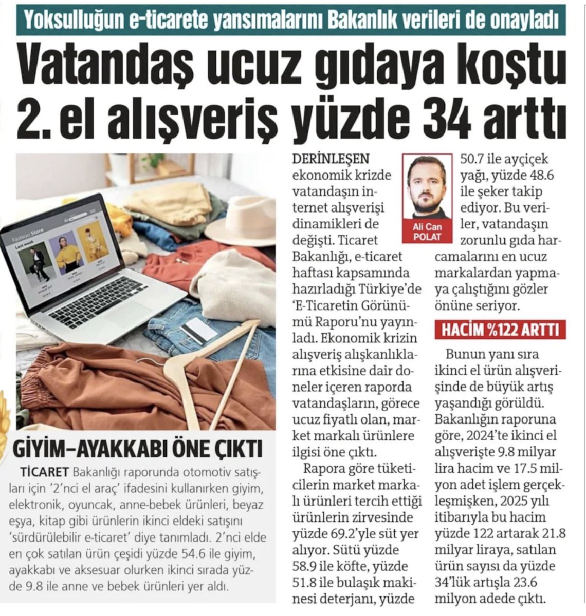 AALICANPOLAT's tweet photo. 📌Ticaret Bakanlığı da derinleşen yoksulluğu gizleyemedi ❗️

📍Bakanlığın e-ticaret sektör raporuna göre e-ticarette gıda alışverişi yapan vatandaşlar özellikle köfte ve süt ürünlerinde görece ucuz olan market markalı ürünlere koştu.

📍İkinci el alışverişlerinde giyim ve anne bebek ürünleri öne çıktı

📍İkinci el giyim ve anne bebek alışverişi hacim olarak yüzde 122, adet olarak yüzde 34 arttı