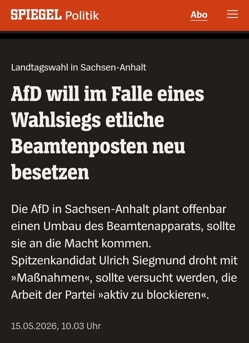 TinasBunte_Welt's tweet photo. Die AfD will die Verwaltung also zu einem Parteiapparat umgestalten?

Na, wer ist alles überrascht? 🤡

In Deutschland sind Beamte gerade nicht „Regierungsbeamte“, sondern Staatsbeamte.Ihre Loyalität gilt der Verfassungsordnung u den Gesetzen,nicht der Partei, die gerade regiert https://t.co/Wkn7NUNSgL