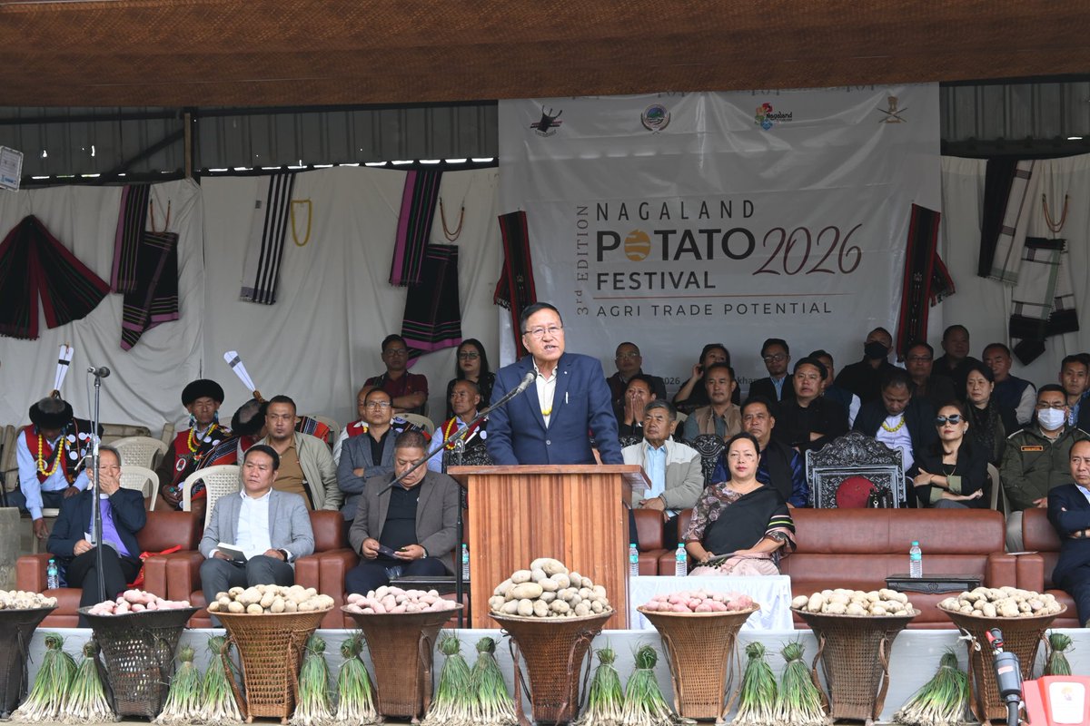 k_salhoutuonuo's tweet photo. Honoured to be part of the 3rd Edition of the #NagalandPotatoFestival2026 at Jakhama Village. This festival is more than a celebration of potatoes, it is a celebration of our farmers, our land &amp; the growing potential of Nagaland’s agri-trade sector. https://t.co/k9MMLTYH8L