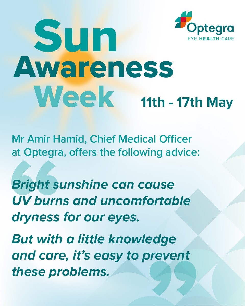Optegra's tweet photo. This #SunAwarenessWeek, we’re reminded that protecting your eyes from UV rays is just as important as protecting your skin. Swipe to learn more about protecting your eye health in the sun.☀️ https://t.co/MFGTZfjoiQ