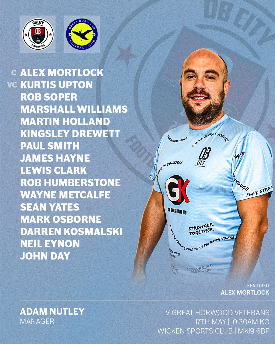 Obcityfc's tweet photo. ⚽ The Squad ⚽

OB City FC VETS are Home to Great Horwood Veterans

🆚 Great Horwood Veterans
⏱ 10:30 Kick Off
📍Wickens Sports Club, MK19 6BP

OB City FC VETS, proudly sponsored by GK Switchgear Ltd

#OBC #ONEBROTHERHOODCOLLECTIVE #OneTeam #OneClub #RealStrengthIsShared https://t.co/rUVWX5hRxr