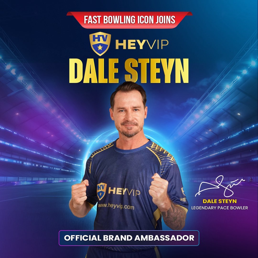 DaleSteyn62's tweet photo. Excited To Join The HEYVIP Family as THEIR OFFICIAL BRAND AMBASSADOR. Looking Forward To An Exciting Journey Together!

👉 Follow HEYVIP’s official handles:
✉️ Telegram: @heyvipofficial
📌 Pinterest: @heyvipofficial
📱 Instagram: @heyvip.live
📱 Facebook: @WeHEYVIP

#HEYVIP #DaleSteyn #BrandAmbassador #OfficialPartner
#CricketLegend #FastBowling #CricketFamily #NewJourney