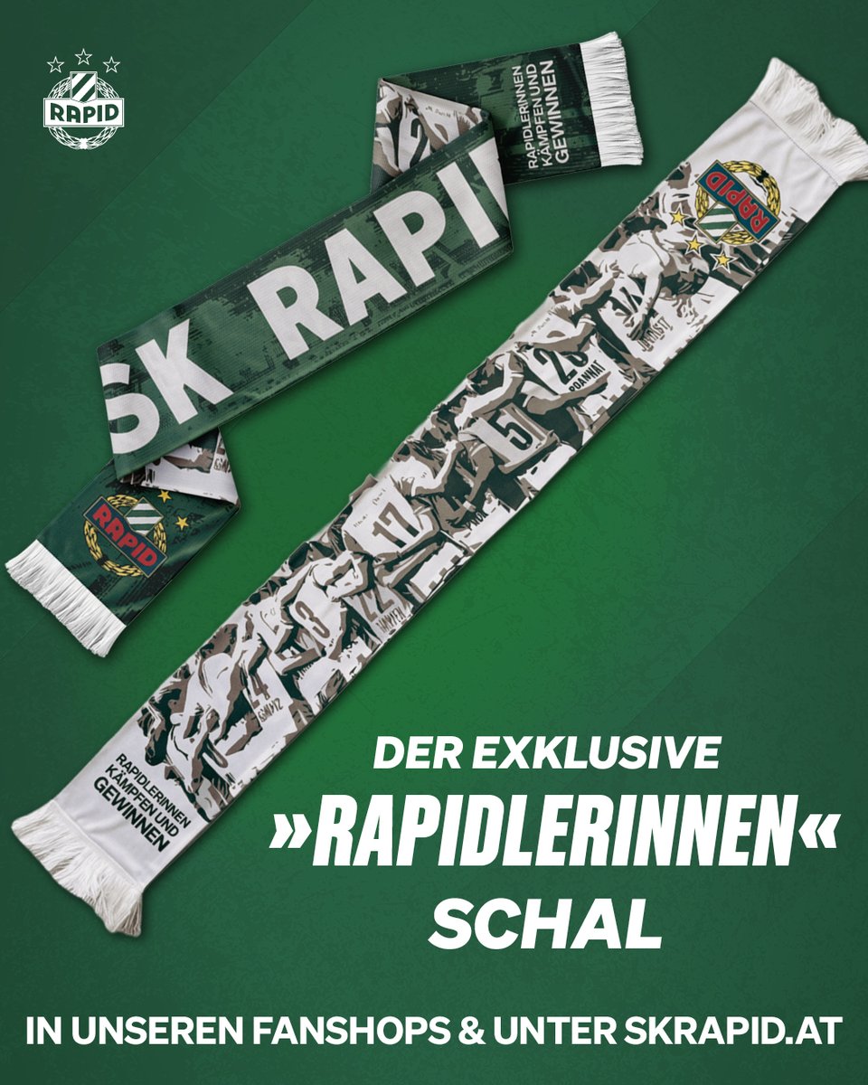 skrapid's tweet photo. Ein besonderes Spiel verlangt einen besonderen Schal! 🤩

👉 Designed von unserer Torfrau Kayleigh van Niehoff gibt's ab sofort unseren exklusiven  "Rapidlerinnen" Fanschal. Jetzt zugreifen und morgen ins Stadion mitbringen! 

🛒https://t.co/7XXXC2h63J

#SCR2026 #DieRapid https://t.co/c64FnwKjSt