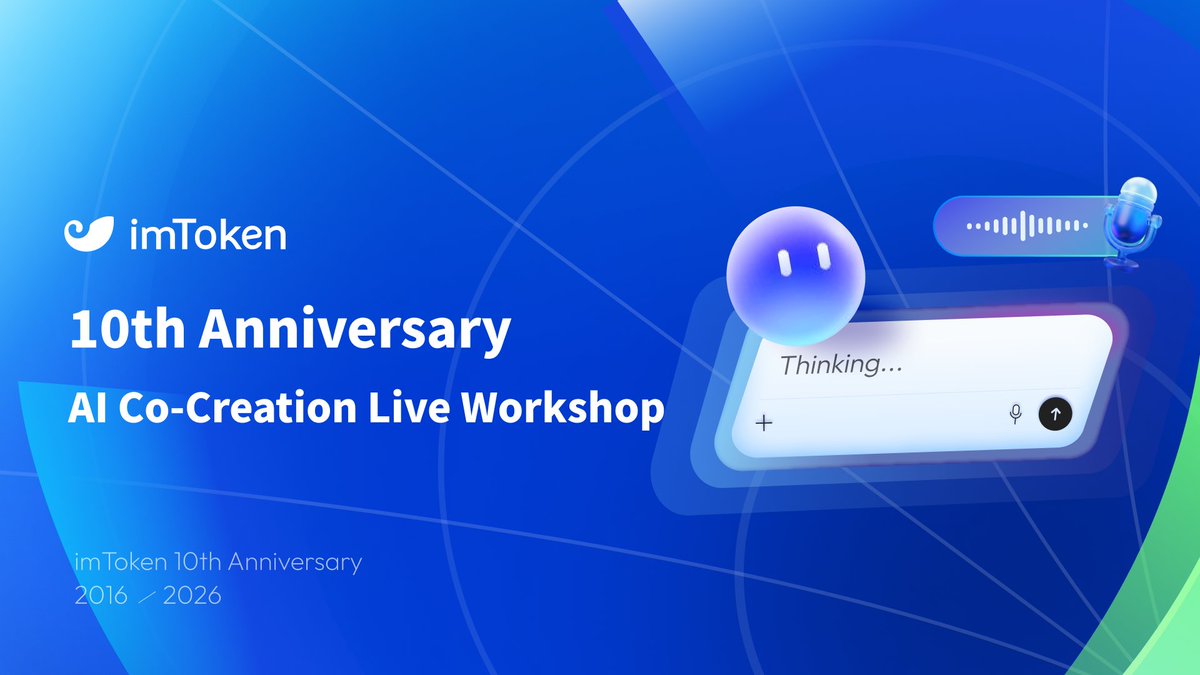 imTokenOfficial's tweet photo. imToken will host two AI Co-Creation workshops on May 16 (SGT+8).

- 17:00 – 18:00
- 20:00 – 21:00

Curious about building AI-powered wallets? No coding background needed — just bring your ideas.

Join the live workshop and explore what you can create during the imToken 10th Anniversary AI Co-Creation campaign.

Join now: https://t.co/tANeMM8Y9y