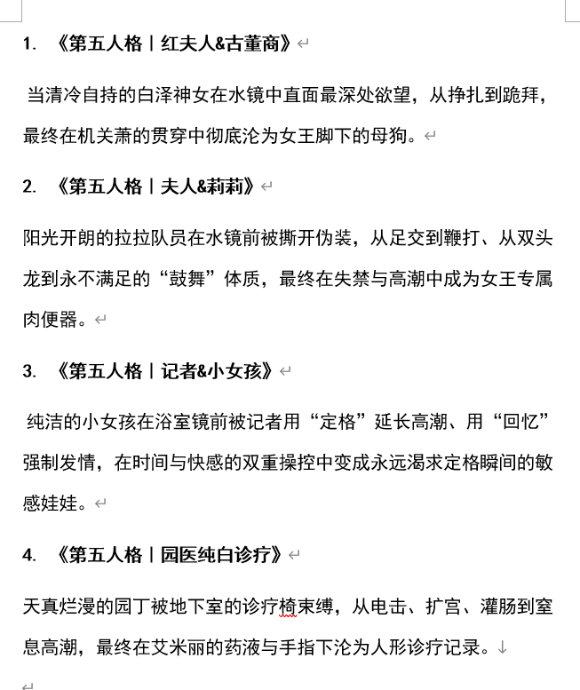 fengzhengs00's tweet photo. 推四本第五人格百合sm文   
红夫人系列调教四部曲  
反差堕落浓度拉满，每篇的玩法和氛围都完全不同，不会审美疲劳。  
即便不是同好也值得���看，没有基础理解障碍 
当然对于我这种第五资深爱好者更是绝中绝  
挂链接会被举报封掉，只能私我或者评论发，记得开私信   
#女同 #les #le #百合 #第五人格 https://t.co/vHqiSzgBmI