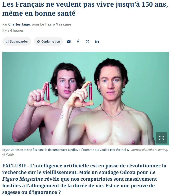 EVANVAERENBERGH's tweet photo. #NBIC: @dr_l_alexandre dans @Le_Figaro annonce qu'on va vivre 150 ans, voire 1000 ans, et en même temps les Français n'en veulent pas (https://t.co/yhhavVyegU).
C'est donc mécanique, les Français souhaitent le grand remplacement et déroulent un tapis rouge aux #transhumanistes souhaitant l'amortalité dans un premier temps.
