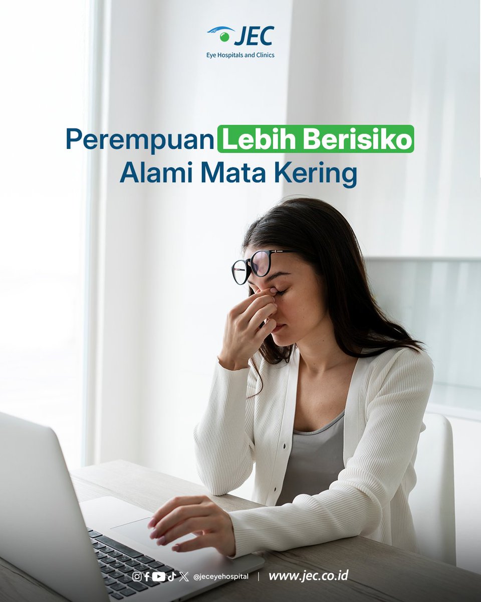 JECEyeHospital's tweet photo. Perempuan memiliki risiko lebih tinggi mengalami mata kering (dry eye), terutama seiring bertambahnya usia.

Hal ini berkaitan dengan perubahan hormon, khususnya penurunan hormon estrogen saat memasuki masa menopause yang dapat memengaruhi keseimbangan produksi air mata.

Jika Anda mulai merasakan gejala mata kering, seperti perih, berpasir, atau tidak nyaman, sebaiknya segera periksakan kondisi mata ke dokter spesialis mata untuk mendapatkan penanganan yang tepat.

Untuk informasi dan pendaftaran, hubungi Contact Center JEC melalui WhatsApp di 0877-2922-1000 atau melalui aplikasi JEC.

#JEC #JECEyeHospitalsandClinics #DryEye