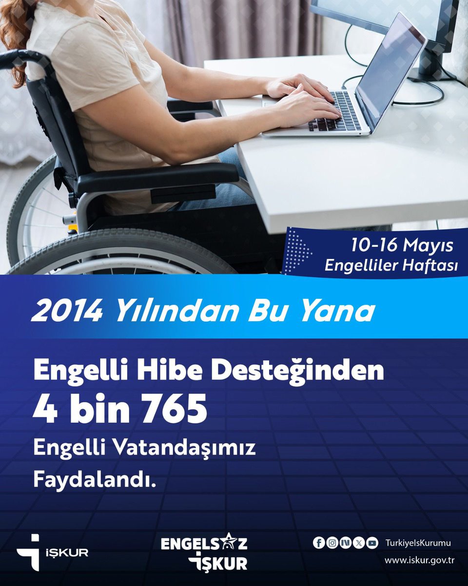 TurkiyeIsKurumu's tweet photo. ♿Engelli Hibe Desteği ile ilgili detaylı bilgiye https://t.co/EfH0MsaYQ0 adresinden ulaşabilirsiniz!

#EngellilerHaftası
#EngelsizİŞKUR
#EngelliHibe https://t.co/hKAUASw96n