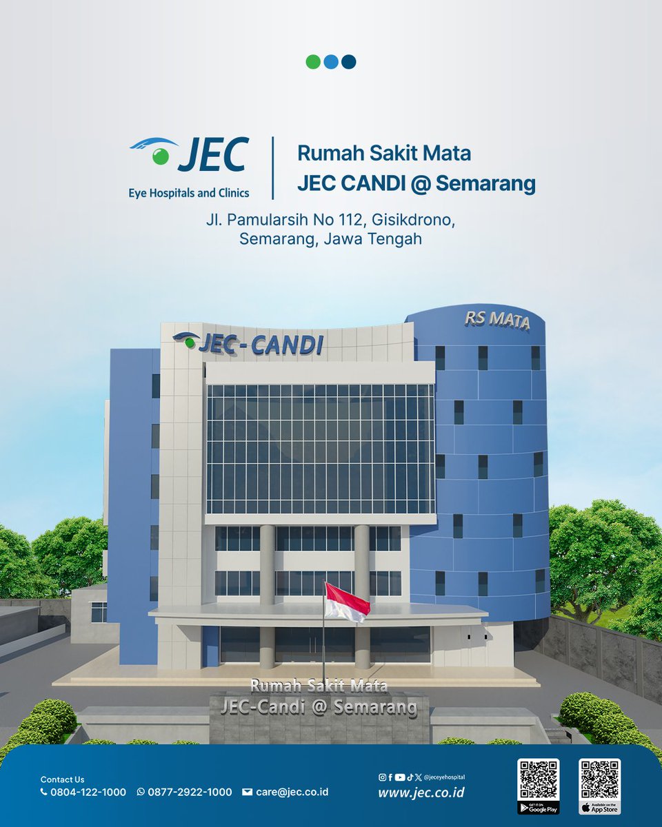 JECEyeHospital's tweet photo. Rumah Sakit Mata JEC CANDI @ Semarang hadir sebagai one-stop-solution kesehatan mata, mulai dari Laser Vision Correction (SMILE & LASIK), Katarak, Glaukoma, Retina, Kesehatan Mata Anak, Bedah Rekonstruksi dan Kecantikan Mata, Kontak Lensa, Neuro-oftalmologi serta layanan kesehatan mata komprehensif lainnya.

Informasi lebih lanjut, hubungi Contact center JEC di WhatsApp 0877-2922-1000 atau aplikasi JEC.

#JEC #JECEyeHospitalsAndClinics #JECSemarang