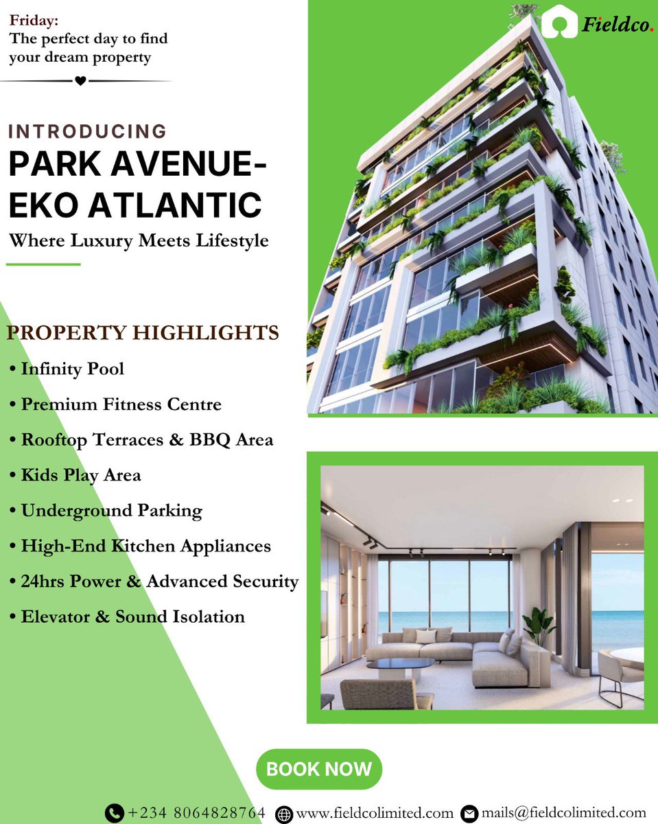 FieldcoLimited's tweet photo. Own a piece of luxury at Park Avenue – Eko Atlantic 🏙️✨

Experience premium living with breathtaking views, top-tier amenities, 24hrs power, advanced security, rooftop terraces, and more.

Your dream home is closer than you think.

#EkoAtlantic #LagosRealEstate #FieldcoLimited https://t.co/qlLHxL0nSC