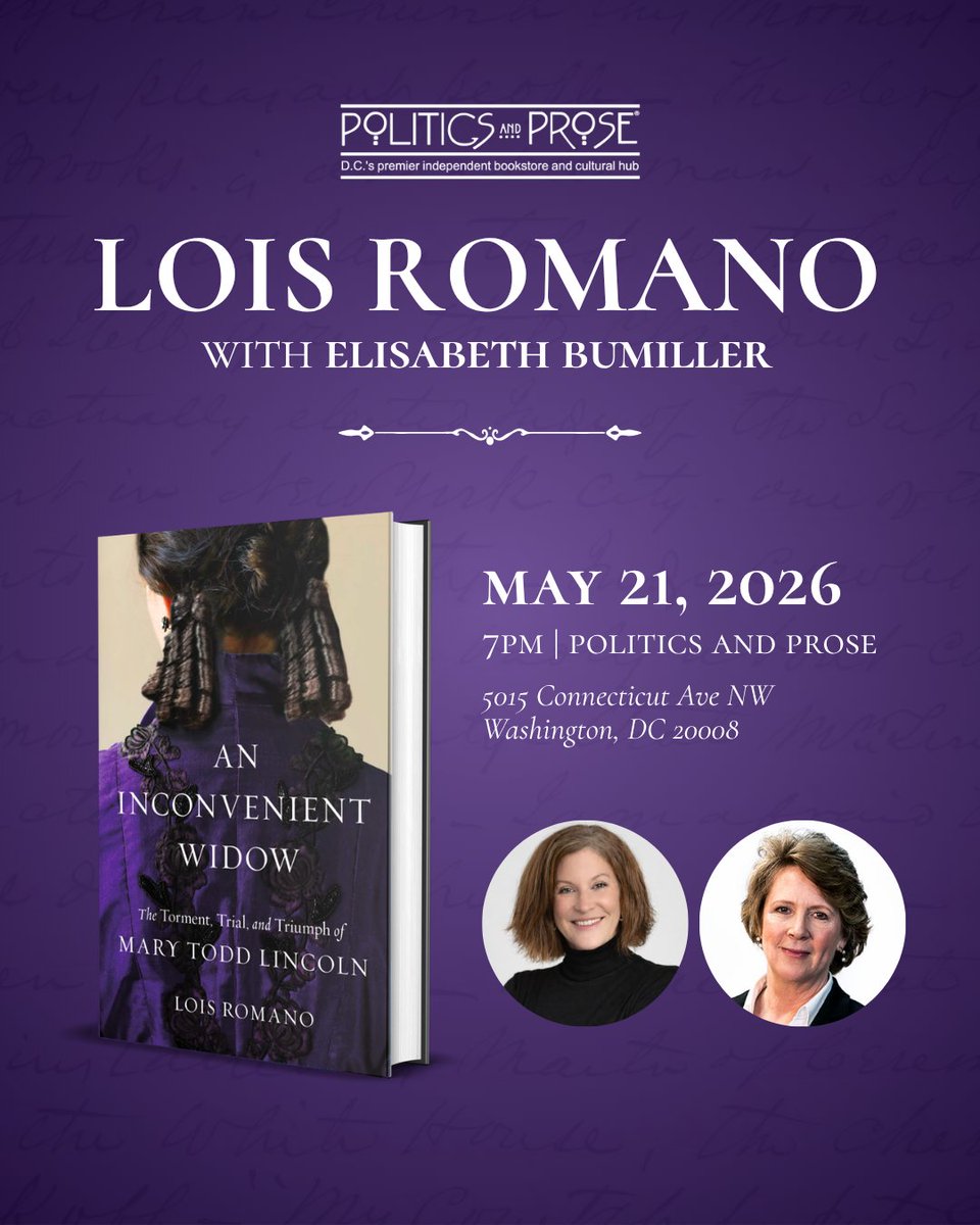 loisromano's tweet photo. Save The Date! 
Please join me and @BumillerNYT for a discussion of the most vilified first lady in history. @SimonBooks                         
Thursday, May 21, Pre-order from @PoliticsProse  https://t.co/YLEZeFKlsT https://t.co/ls4JesNIqw
