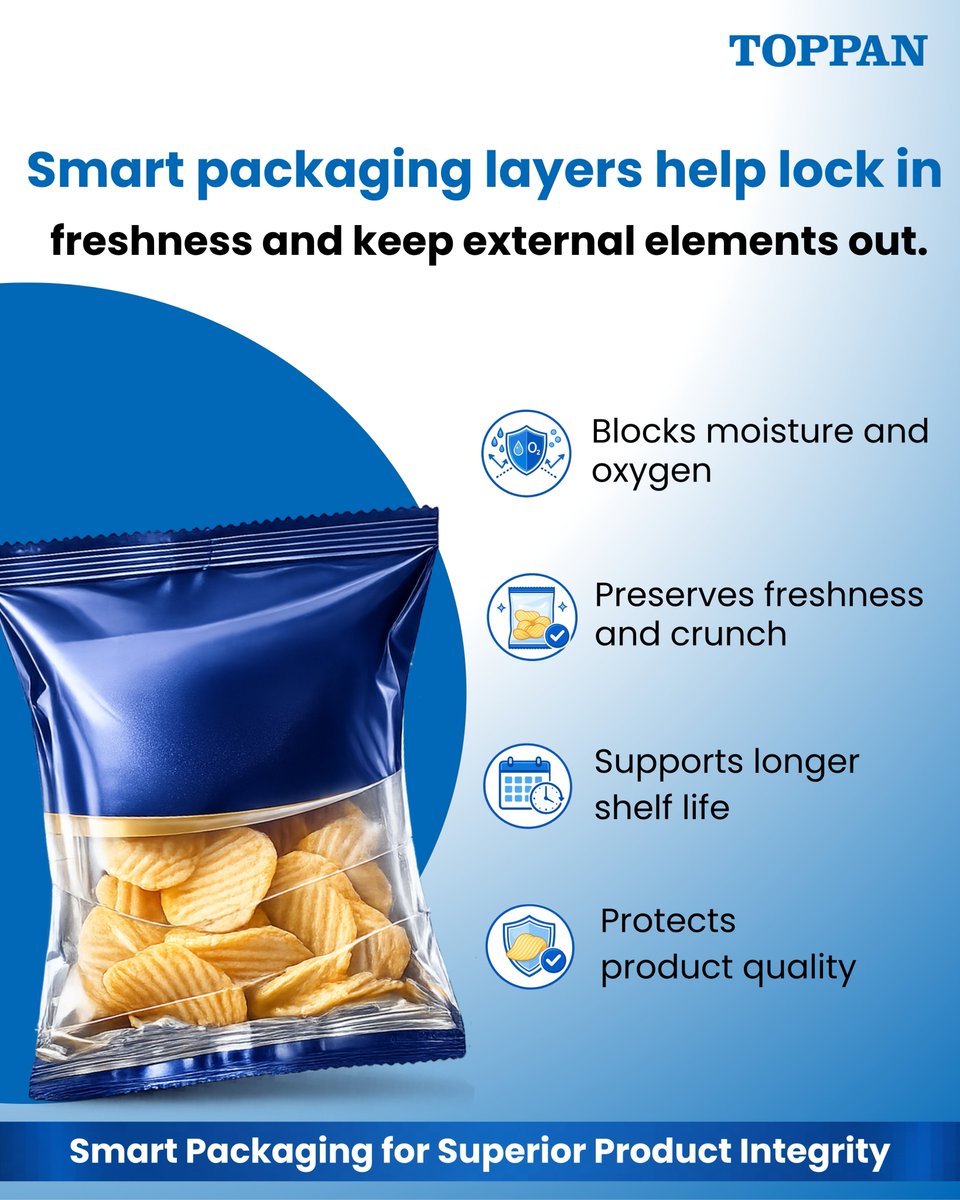 TSF_CorpComm's tweet photo. Freshness doesn’t happen by chance — it’s protected by smart packaging.
Advanced packaging layers help maintain freshness.
At Toppan Speciality Films, we create packaging solutions for protection.
Because smarter packaging means better protection from production to consumption. https://t.co/wNCEot5Cuh