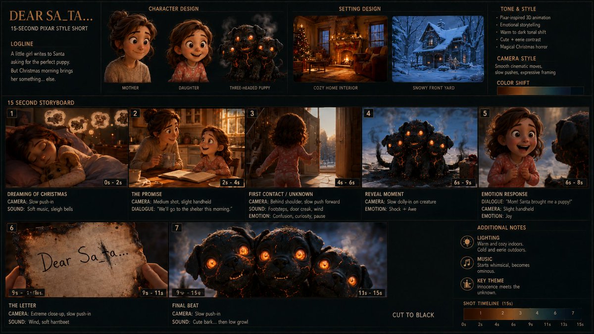 TryNoviAI's tweet photo. A Christmas story — with just a touch of creepiness? 🎄
Some people said the dog turned out a bit scary… so I guess I'll fine-tune that next time 😅
Still, this storyboard structure by GPT Image 2 works surprisingly well with Seedance 2.0 for 3D anime story videos. Try it! https://t.co/oBGmU0hXfN