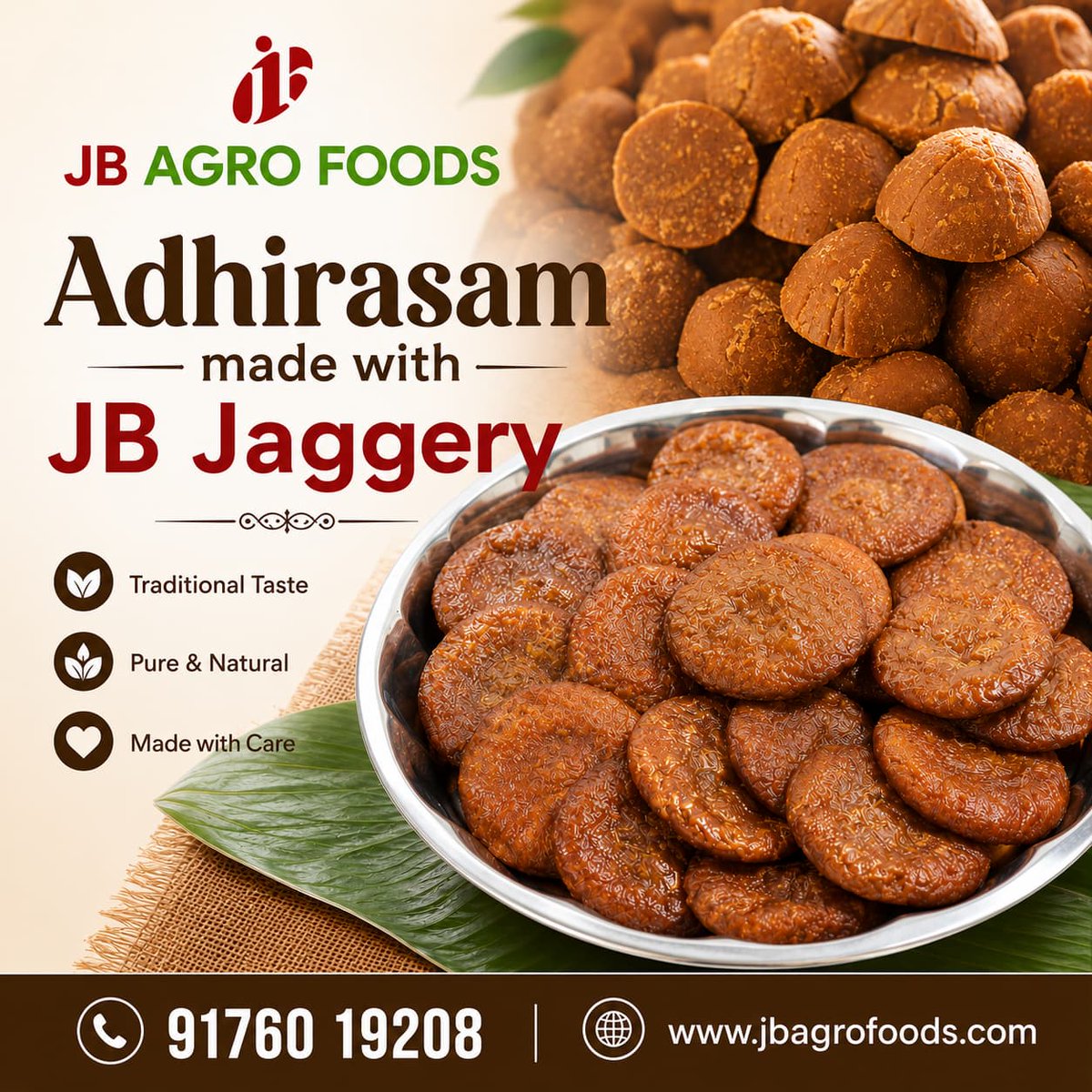 agro_jb's tweet photo. *Adhirasam* Recipe prepared using *JB Jaggery*

Ingredients:
Raw rice - 1 cup
JB Jaggery - ¾ to 1 cup
Cardamom powder - ¼ tsp
Dry ginger powder - a pinch (optional)
Water - little
Oil - for frying

Preparation Method: 
Step 1 - Prepare rice flour
Wash and soak raw rice for 2 hour https://t.co/AjV0khuDHW