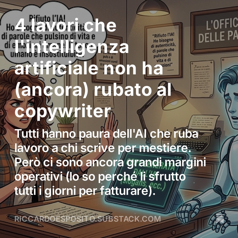 RiccardoE's tweet photo. L’intelligenza artificiale ruberà a tutti noi il lavoro. Lo ruberà soprattutto a chi scrive contenuti. Questa è la storia che continuiamo a leggere. Ed è vera?
https://t.co/MotM0yxqlT https://t.co/PikDsk7hxs