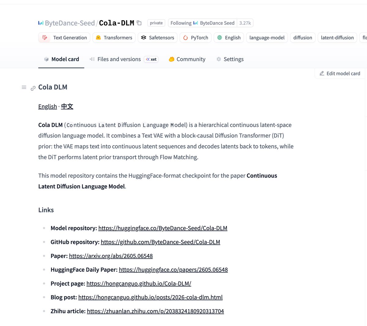 HongcanGuo's tweet photo. Cola DLM is now open-sourced, including model weights and code!🎉

Thanks for the community support — we look forward to seeing your explorations and follow-up works.

Code: https://t.co/hR9q4XfcyD Model: https://t.co/gbD60uZ1Kk https://t.co/rO1rWdMsNZ
