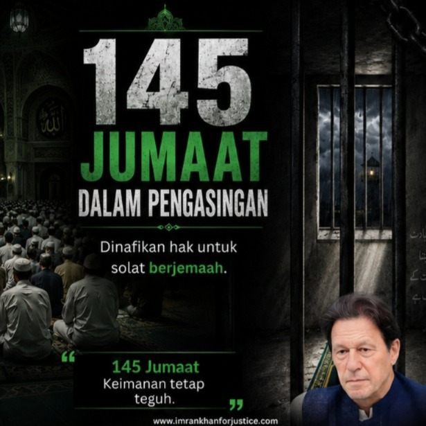 IK_Malay's tweet photo. Imran Khan telah dipenjarakan secara tidak adil selama 33 bulan. Dalam tempoh ini, pelbagai bentuk penindasan, kezaliman dan pelanggaran hak asasi manusia telah berlaku, malah hak beragama juga telah dinafikan.

Sebanyak 145 hari Jumaat telah berlalu, namun sistem yang menindas ini tidak membenarkan walaupun sekali solat Jumaat dilakukan secara berjemaah.

Apakah sebenarnya ketakutan ini?

Adakah terhadap Imran Khan, atau terhadap ideologinya yang terus hidup dalam hati rakyat?