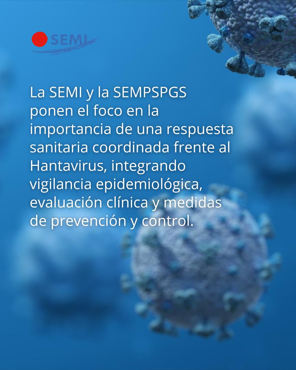 Sociedad_SEMI's tweet photo. 🏥 La SEMI y la SEMPSPGS ponen el foco en la importancia de una respuesta sanitaria coordinada frente al #Hantavirus, integrando vigilancia epidemiológica, evaluación clínica y medidas de prevención y control.

La colaboración entre hospitales, servicios de Salud Pública y profesionales sanitarios es clave para garantizar una actuación rápida, segura y basada en la evidencia científica.

🔗 Documento completo: https://t.co/WhugUE7d8m

#Hantavirus #Prevención #GestiónSanitaria #SEMI #SEMPSPGS #MedicinaInterna #SaludPública