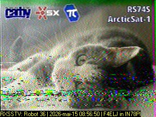 F4ELJ's tweet photo. 2026-05-15, 3 #SSTV images received this morning, of the Articsat-1 (#RS74S) satellite🛰️, in Locator IN78PI. @R4UAB #hamradio #hamr @AMSAT https://t.co/om9TLEG4ZI