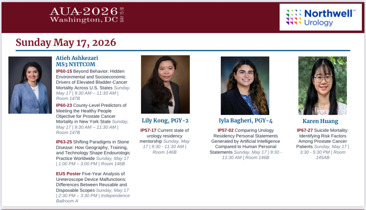 SmithInstUro's tweet photo. We are so proud of our trainees and their #AUA2026 projects. Please come support them! 👏 https://t.co/HNTb9LSmyn