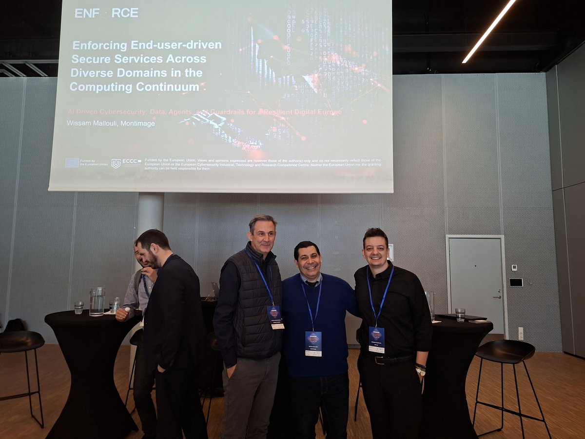 ENFORCE_EUP's tweet photo. ENFORCE, under the CRSN cluster, participated in #DataWeek2026 (5–6 May 2026, Oslo), jointly organising a workshop with collaborating EU projects.

NCSA’s Mr Nikolaos Alexopoulos acted as keynote speaker, while Montimage &amp; OTE represented ENFORCE during the event. https://t.co/KQtcXVe2FU