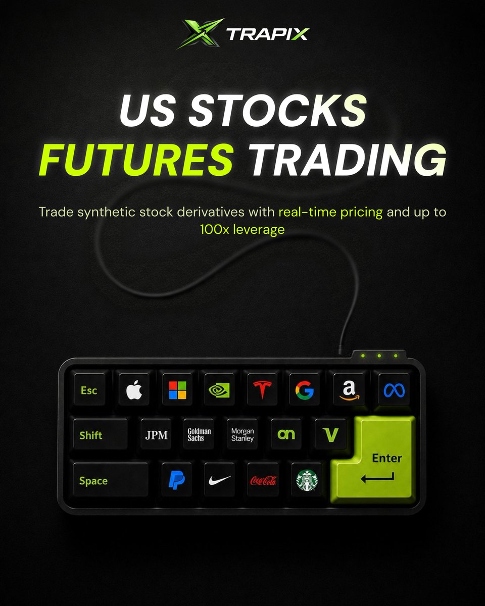 TrapixExchange's tweet photo. 📈 WALL STREET MEETS CRYPTO SPEED ⚡🇺🇸

Trade the world’s biggest US stocks with futures trading on TRAPIX.

Apple 🍎 Tesla ⚡ Google 🔍 Amazon 📦 Meta 🌐 Nvidia 🚀 and more — all in one place.

🔥 Up to 100x Leverage
⚡ Real-Time Pricing
📊 Trade 24/7
💰 More Volatility. More Opportunities.
🚀 Built For Modern Traders

No limits. No waiting for market bells.
Just pure trading action anytime, anywhere. 👀
The future of trading is already here.
Are you ready to press ENTER? ⌨️🔥

💬 Which stock are you trading first?
#Trapix #USStocks #FuturesTrading #StockMarket #CryptoTrading #WallStreet #Tesla #Apple #Google #Amazon #Meta #Nvidia #Trading #LeverageTrading #NASDAQ #DayTrading #CryptoExchange #Finance #Investing #Trader #TradingLife #BullRun #Bitcoin #Ethereum #Stocks #TechStocks #Forex #Viral #Trending #FutureTrading
