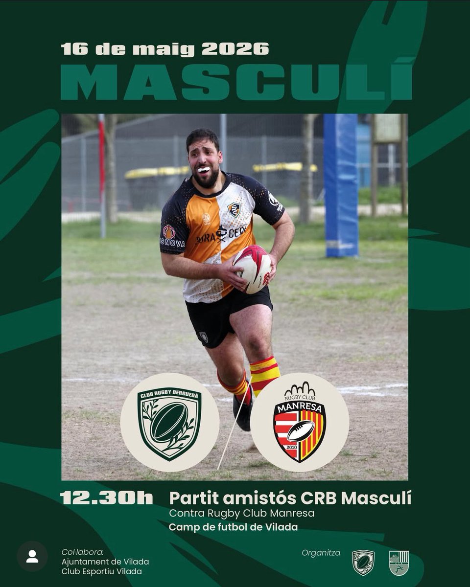 AjVilada's tweet photo. Dissabte intens d’activitats a casa 💚 

11h ⚽️ escoleta de futbol 
12:30h 🏈 CR Berguedà vs @RugbyManresa 
14:30h 🏈 CR Berguedà vs Banyoles RC 
16h 🏡 taller de Feng shui 
17:30h ⚽️ CE Vilada vs CE Avià 

#vilada #visitvilada #elberguedà #berguedà https://t.co/rGJxlofdO7