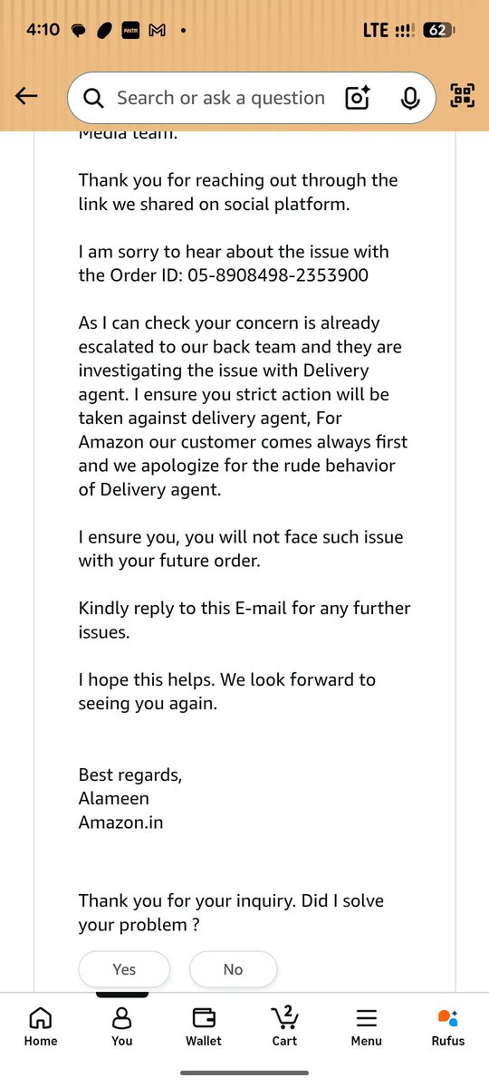 dgrtshubham's tweet photo. @AmazonHelp @AmazonIN @AmazonHelp I have only received a standard template response regarding my complaint. https://t.co/xYryegYxb8