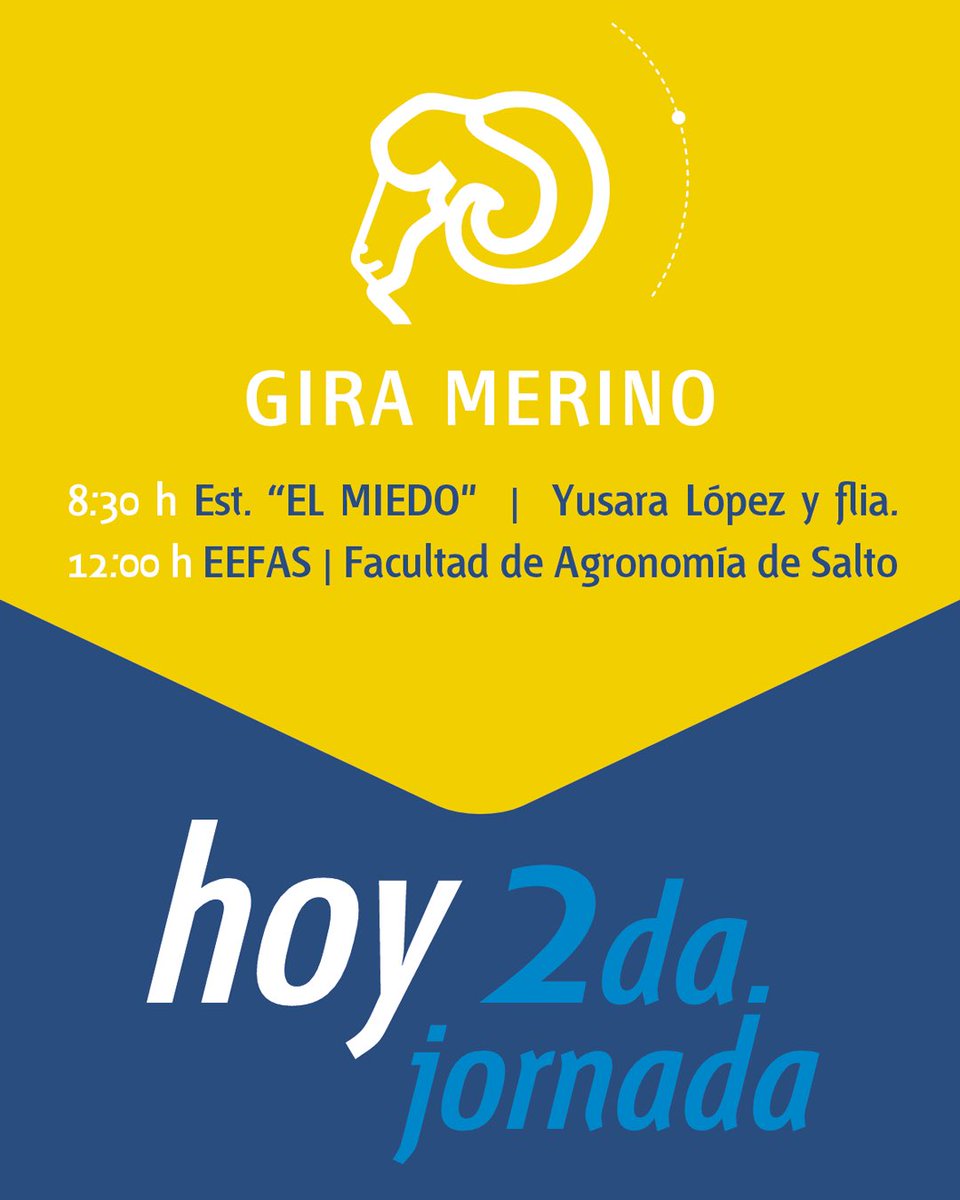 MerinoUY's tweet photo. Los invitamos a acompañarnos en otra jornada enriquecedora:

🔹 8:30 a 11:00 — El Miedo | Yusara López y familia
📍 https://t.co/OoT7FgJem3

🔹 12:00 a 17:00 — EEFAS | Facultad de Agronomía de Salto

📍 https://t.co/NlFZQ8cidF https://t.co/iWS28NkR5B