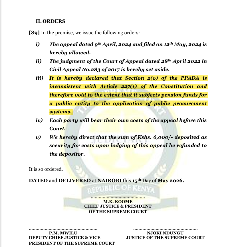 KensonMutethia's tweet photo. Together with Simba&amp;Simba, led by Senior Advocates David Nyakundi &amp; our Dr Muthomi Thiankolu SC, we have secured a Major Win for the Pension Industry from SCORK. It's unconstitutional to subject Pension funds for Public Entities to the Procurement Act. What a way to end this Week https://t.co/KuCtwfCJPb