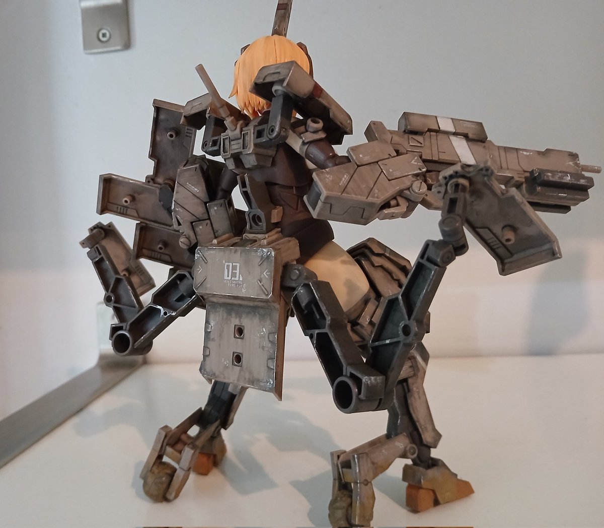 ZeBlackBallD's tweet photo. Who would've thought, the goonpla was actually peak. I also panel lined it, put custom decals and weathered it to show that she's actually a hard and battered warrior. 

Also yeah she's thick and sexy as hell and the Rx-78-2 seems to think so too. (The breasts have articulation) https://t.co/G0hUfI02bm