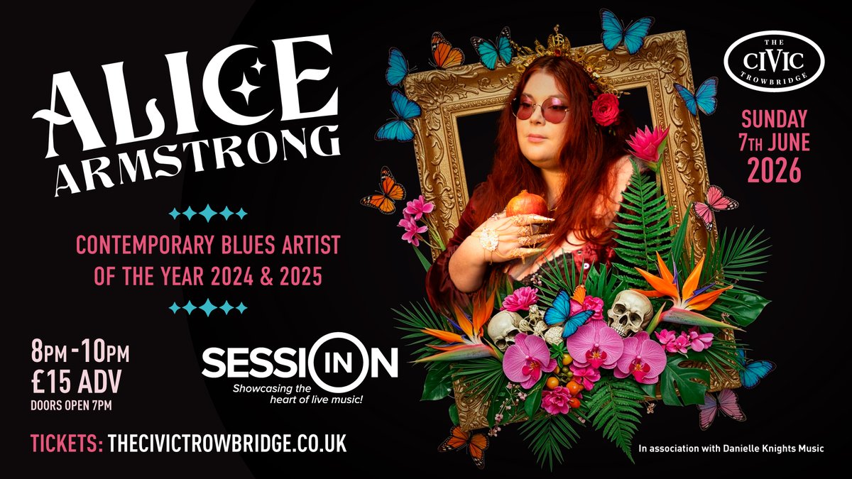 TrowbridgeCivic's tweet photo. Happening next week 🎤

Alice Armstrong brings her award-winning contemporary blues sound to Trowbridge, backed by a world-class live band and powerful live vocals.

07 Jun 2026 | 8pm
👉Tickets: https://t.co/oBqXbnRtf1

#InSession #AliceArmstrong #LiveMusic #BluesMusic https://t.co/dUbY8WHfKI