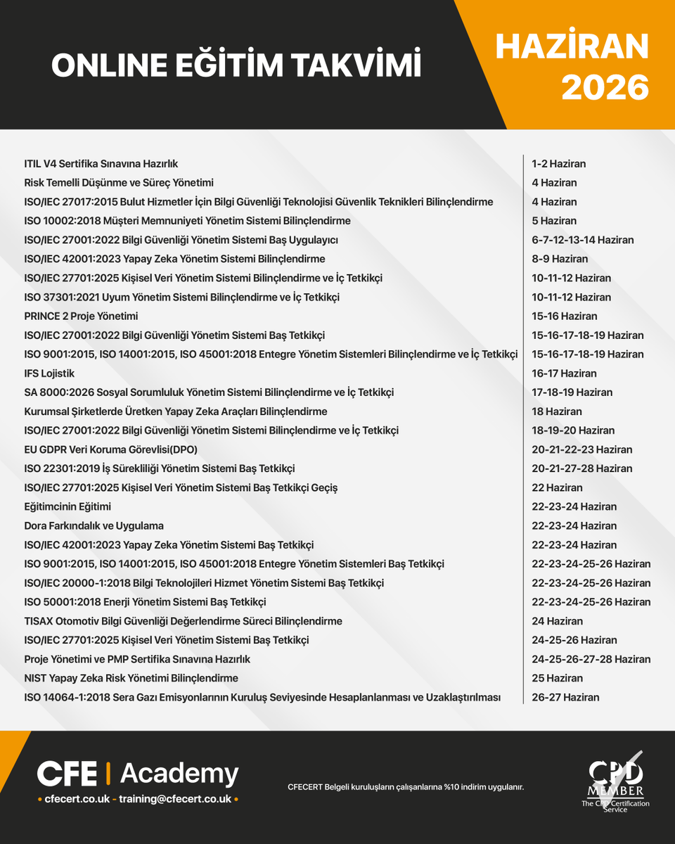 cfe_tr's tweet photo. Haziran ayı eğitim takvimimiz hazır. 🎉

Global gelişmelerden beslenen güncel içerikler ve en çok talep edilen eğitim başlıklarıyla, alanında uzman profesyonel ekibimizle yeniden karşınızdayız.

Yeni ayda bilgiye, gelişime ve güçlü yetkinliklere yer açıyoruz. https://t.co/4oY49XjCJE