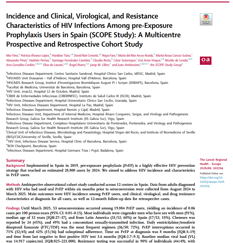 BcnVih's tweet photo. 🚨 Publicado el estudio #SCOPE en The Lancet Regional Health – Europe

La #PREP:  clave en el futuro de la prevención del #VIH

📄 Artículo disponible: https://t.co/aBxsyP2fDT

#LongActing #PublicHealth #InfectiousDiseases #GlobalHealth #PVIH #Research #CalidadVIHda https://t.co/dm5PJnrWCB